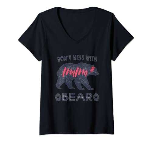 Mujer No te metas con mamá oso lindo mamá oso oso bandana mamá mamá Camiseta Cuello V