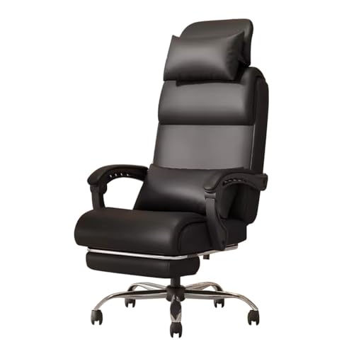 FHSLKXIM Sillón De Oficina, Silla Ejecutiva con Respaldo Alto Ajustable, Silla De Escritorio Giratoria De 360° con Ruedas, Silla Comt, Silla Ergonómica De Cuero con Reposapiés EST，Black/B