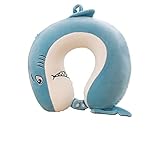 ADSFG Oreiller Cervical De Voyage pour Enfants, Oreiller De Voyage en Mousse À Mémoire De Forme, Forme Animale Mignonne,Light Blue Shark