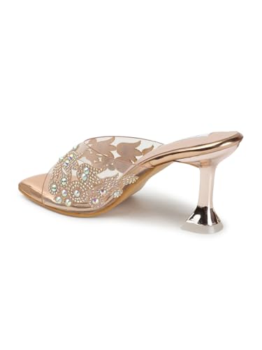 Image of ELLE women's Square Toe Spool heel Embellished Strap Slip-On Sandal