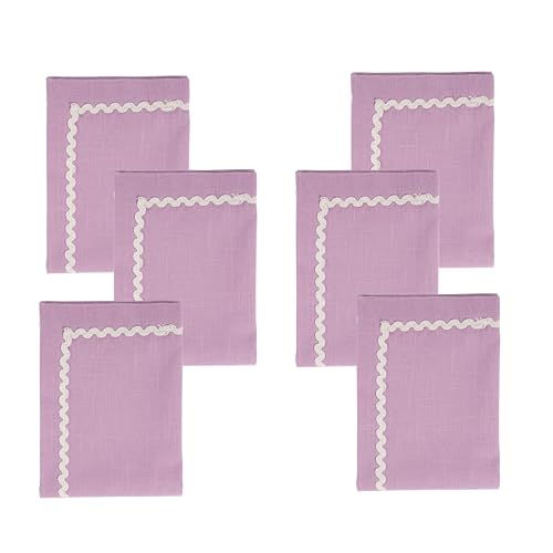 Image of FINGERCRAFT Cloth Napkins Set of 6, 18x18 Inch, 100% Cotton Table Napkins with RIC Rac Scallop Lace Trim, Reusable Washable Dinner Napkins for Wedding, Party, Dining & Home Decor (Lavender)