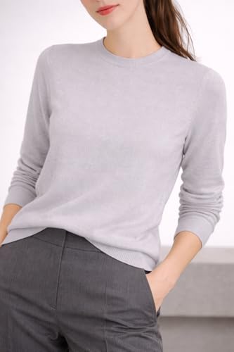 Image of Cashmeren Women's Basic Crewneck Sweater 100% Pure Cashmere Long Sleeve Round Neck Pullover