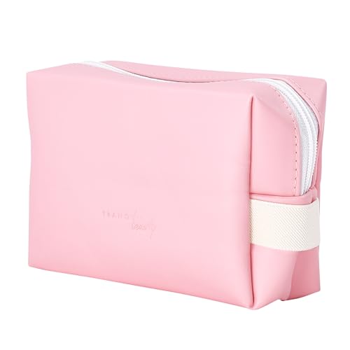 Tranquil Beauty Mini Makeup Bag - Stylish Faux Leather Cosmetic Organizer for Women - Travel-Friendly Case - Compact Pink Pouch for Mirror, Brushes, Keys and Other Essentials - 16.5x11.5x7 cm