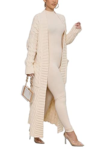 Image of Tcremisa Long Cable Knit Cardigans for Women Chunky Maxi Sweater Coat | Long Sleeve,Open Front,Ankle Length,Floor Length, Dual Pockets,Extra Knitted Duster,Loose Cozy Winter Outwear