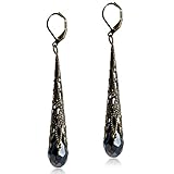 Indian Ethnic Vintage Gold Brone Sparkly Crystal Teardrop Dangle Drop Earrings Bohemian Gypsy Retro