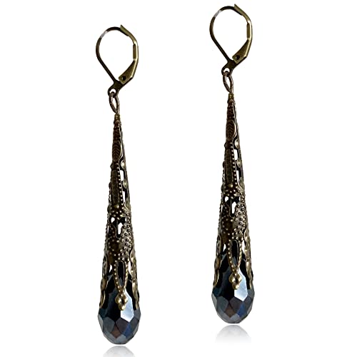 Indian Ethnic Vintage Gold Brone Sparkly Crystal Teardrop Dangle Drop