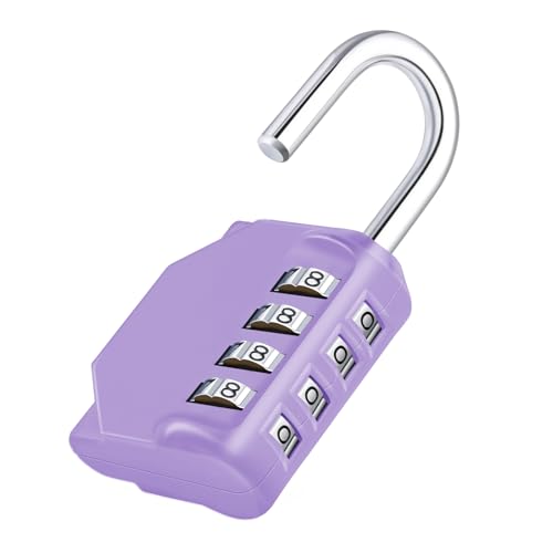 Image of ZHEGE Combination Lock, 4 Digit Combination Padlock, Gym Lock (Purple) | School Lock, Outdoor Use