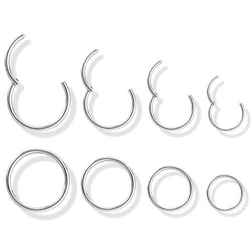 Jstyle 18G Hypoallergenic Surgical Steel Hoop Earrings for Women Men, Tarnish-free and Waterproof, Safe for Sensitive Skin, Cartilage Sleeper Hoop Earrings Jewelry 6-12MM Silver Nose Rings
