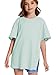 CharmWM Girls Fashion T Shirts Raw Hem Oversized Summer T Shirt Short Sleeve Tops Tees Shirt 5-14 Years Light Green
