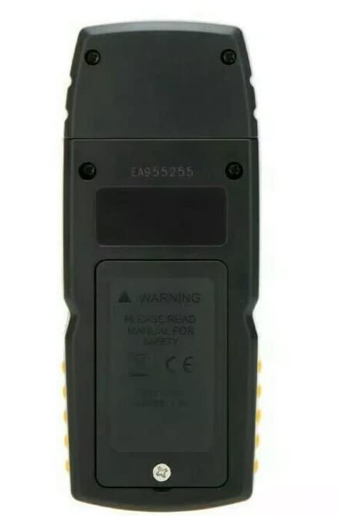 Back view of VIHELM GM8805 Gas Analyzer showing battery compartment cover with a warning label.