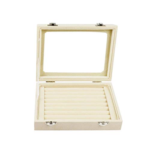waterfaill 7 Slots Velvet Glass Ring Schmuck Display Aufbewahrungsbox mit Schloss, kleine Reiseschmuckbox Organizer Tray Case, Ohrringhalter Organizer Stand