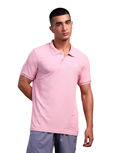 Image of TECHNOSPORT Men's Solid Slim Fit Polo Collar T-Shirt MATPIQ Half Sleeve Button Polyester for Gym Running Workout UPF50+ Anti Odour