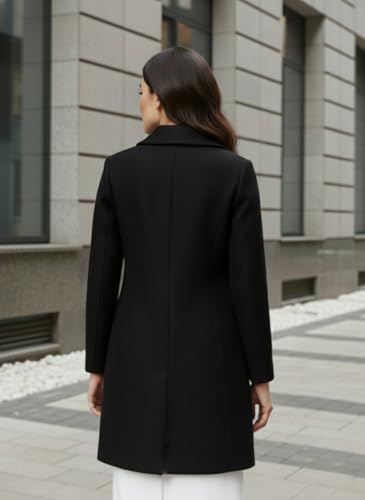 Image of CHKOKKO Women Classic Long Winter Coat Double Breasted | Knee Length Design with a Sophisticated Spread Collar and Convenient Front Pockets for All Occasions