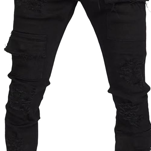 Stacked Jeans Slim Fit Ripped Jeans for Men Stretch Streetwear Pants Hip Hop Skinny Fit Destroyed Style4