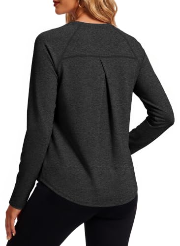 Workout Tops for Women Long Sleeve Shirts Gym Athletic Running Tops Black M - image 5