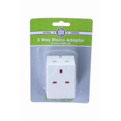 PIFCO 3 Way Mains Adaptor 13AMP 250V