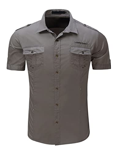 JadeRich Men's Tactical Cargo Shirts Short Sleeve Button Down Military Shirt Slim Fit