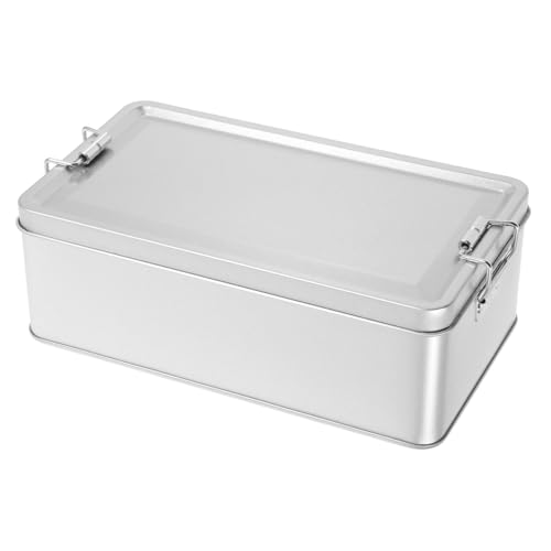 MOBUTOFU Caja de Hojalata Vintage Rectangular Tapa Hermética para Almacenamiento de Galletas y Dulces, Tamaño 185x105x65mm, Color Plateado, Caja Decorativa Portátil para Fiestas y Regalos