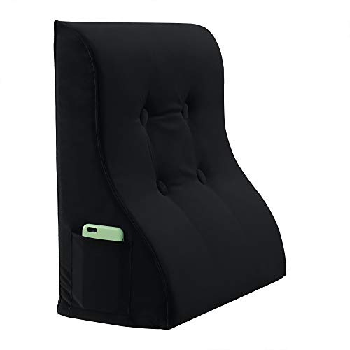 VERCART Cojín de Cuña Cojin Cama Lumbar Almohada de Lectura Piernas para Antireflujo Espalda Cuello Sofá Cama Terciopelo Negro 45cm