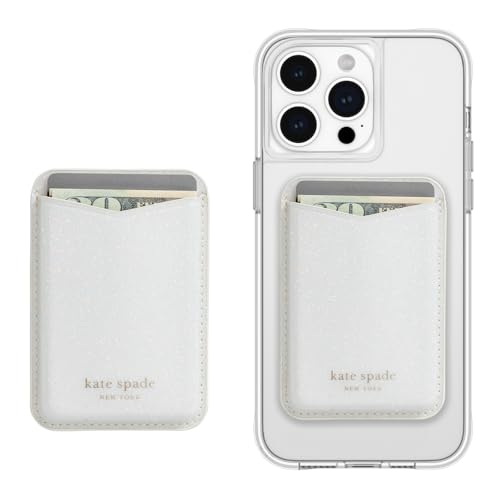 Kate Spade New York Magnetic Wallet/Card Holder - Compatible with MagSafe Phones and Cases - White Glitter