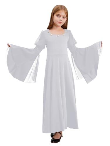 Girls Medieval Renaissance Princess Clothes Kid Long Bell Sleeve Retro Dress