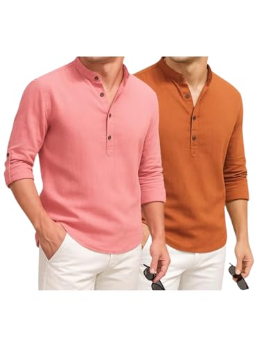 Image of DEEMOON Combo of Men's Cotton Blend Solid Regular Fit Full Sleeve Short Kurta | Men's Trendy Short Kurta Pack of 2 (Available in Plus Size & Combo Packs)