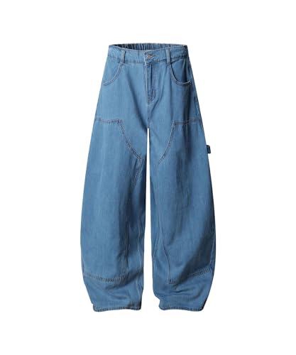 Unisex Vintage Wide Leg Barrel Jeans with Multi Pockets Loose Fit Streetwear Denim Pants
