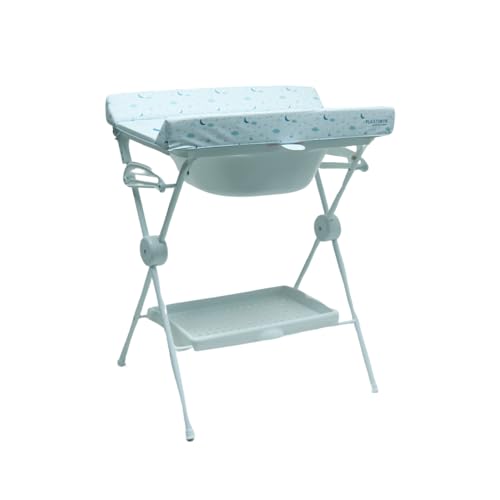 PLASTIMYR Bañera Cambiador Bebe Plegable LEA   Cambiador con Bandeja Organizadora y Patas Antideslizantes – Bañera Plegable Bebé Viaje Seguro y Compacto   Azul   85x63x96cm