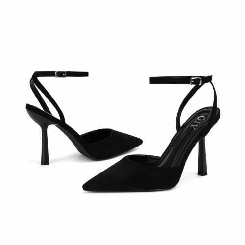 Image of QIY Closed Toe Heels for Women Pumps High Heel Strappy Sandals | Pointed Toe Slingback Women Heels with Ankle Strap, Stilettos Wedding & Bridal Formal Dress Shoes for Evening Party, Prom