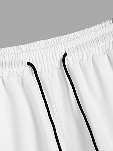 Gorglitter Men's Casual 2 Piece Outfits Bear Graphic Print Tee And Drawstring Waist Track Shorts Set With Pockets White Medium #TOP4