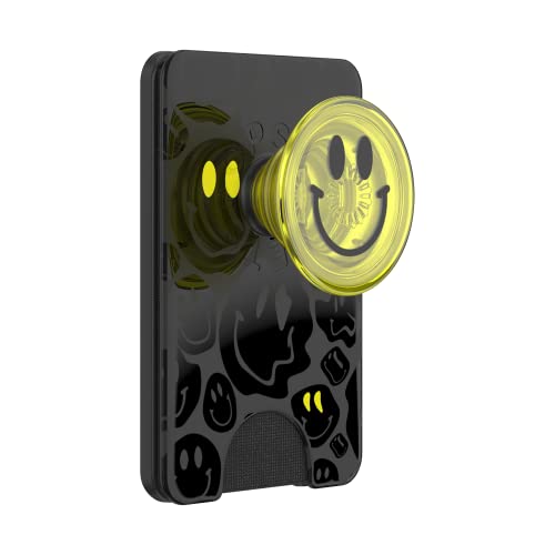 PopSockets Phone Wallet with Expanding Grip and Adapter Ring for MagSafe, Phone Card Holder, Wireless Charging Compatible, Wallet Compatible with MagSafe - All Smiles