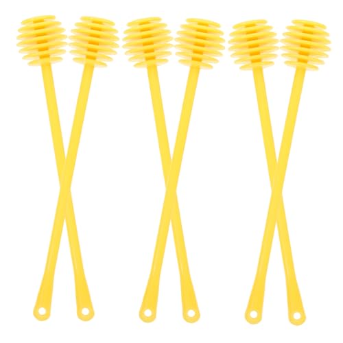 BEBEMOKO 6pcs Honey Extractor Honey Stirring Rod Honey Jar Spoon Honey Mixing Sticks Clear Honey Spoon Honey Stirring Sticks Honey Drizzle Stick Bee Honey Spoon The Bee Yellow Abs re-usable