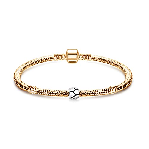 Charms Pandora Style kompatibel Armband mit Anhänger Starter Set Angebot, Edelstahl Damen Schmuck Zirkonia Murano Herz Glas Beads Kette Silber Original Perlen Strass Elements Gold 923 15cm Cover