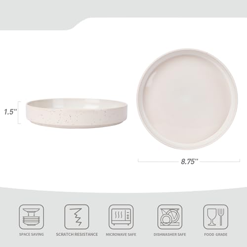 famiware Nebula Pasta Bowls for 4, 8.75-inch Salad Bowl Sets, Large Wide Bowls for Serving Dinner, Creamy White with Colorful Speckles