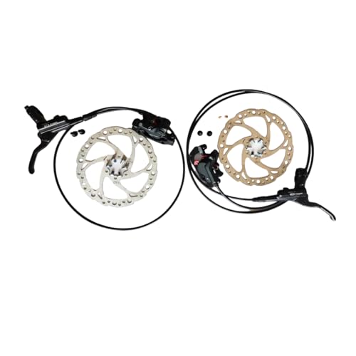 Image of Logan Bicycle Hydraulic Disc Brake Set Front and Rear - Pre-Bled Calipers with Rotors, Brake Levers & Hoses | Aluminum Alloy Material | Compatible with MTB, Road & Hybrid Cycles