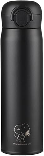 スヌーピー 水筒 スマートボトル 500ml 保温 保冷 温度表示 スマートマグ ワンタッチ 大容量 可愛い 316ステンレス おしゃれ 学生 通学 真空断熱 抗菌加工 スリム ウォーターボルト (ブラック)