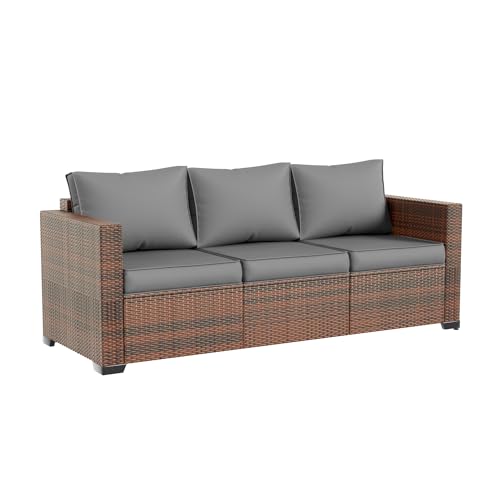 Image of Amopatio Patio Couch, 3-Seat Outdoor Furniture, Wicker Porch Furniture Outdoor Couch Sofa with Water-Resistant Cover & Non-Slip Cushions, Premium Patio Set, Grey