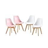 EGGREE Pack 4 Sillas de Comedor Sillas Cocina Nordica con Asiento Tapizado y Las piernas de Madera de Haya Maciza, 2 Blanco + 2 Rosa