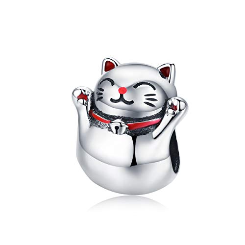 Breloque Chat en Argent 925 : Perle Maneki Neko d'Exception pour Bracelet