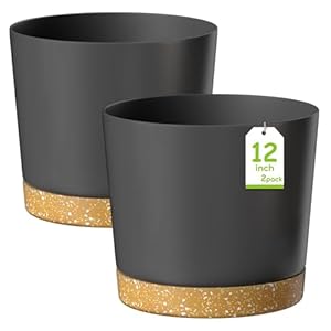 ZMTECH 30,5 cm Blumentöpfe, Kunststoff Pflanztopf mit Ablaufloch und Untertasse, Moderner Dekorativer Blumentopf für Drinnen und Draußen, Zimmerpflanzen, Sukkulenten, Blumen (2er-Set, Dunkelgrau)