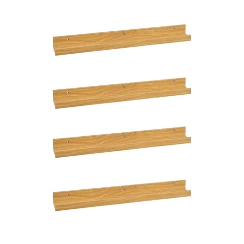 LOLAhome | Set de 4 Repisas de Pared | Balda Flotante Madera| Estante con Bordes | Estanteria Estrecha para Cuadros Fotos y Decoracion Natural De 60x9x5 cm