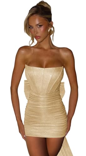 Sparkly Homecoming Dresses for Teens Short Strapless Corset Cocktail Party Dress with Bow