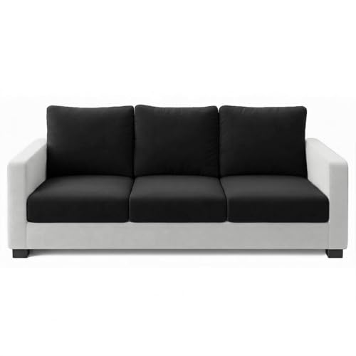 Image of FURNY Haster 3 Seater Fabric Sofa Set (Black-Light Gray) with Velvet Finish | Durable Comfort | Ideal for Living Room