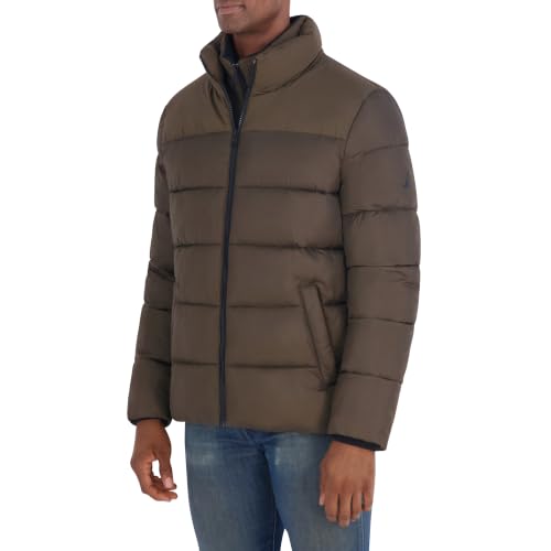Image of Nautica Men's Ripstop Puffer Jacket - Water Resistant Bib Front Insulated Winter Coat