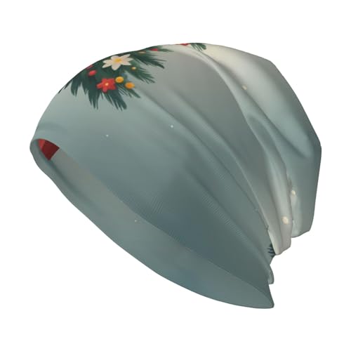 WHJSSF Gorro de punto con estampado de flores en árbol de Navidad para adultos, para la vida cotidiana, en casa, salir, color negro