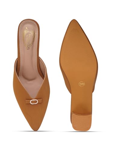 Image of Shoetopia Women's Pointed Toe Mules with Low Block Heel | Stylish Slip-On Heels for Casual & Party Footwear