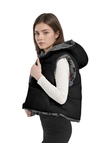 solomate Womens Extra Short Winter Cropped Puffer Reversible Vest Sleeveless Fleece Lined Jacket Zipper Hoodie Short Coat4