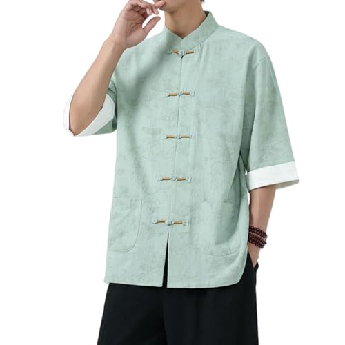 Chemise été col montant pour homme coupe Hanfu rétro aux finitions soignées