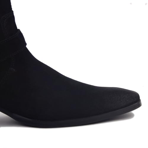 Image of Dress Boot for Men Leather Chukka Designer Boots Casual Heel Shoes Zipper-up by OTTO Zone JY002 Black Suede Belt 9