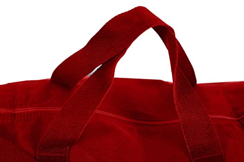 Tag&Crew Lightweight Solid Round Duffle Multifunctional Foldable Canvas Carry-On Gym Bag With Adjustable & Detachable Shoulder Strap Metal Accessories - Red #TOP6
